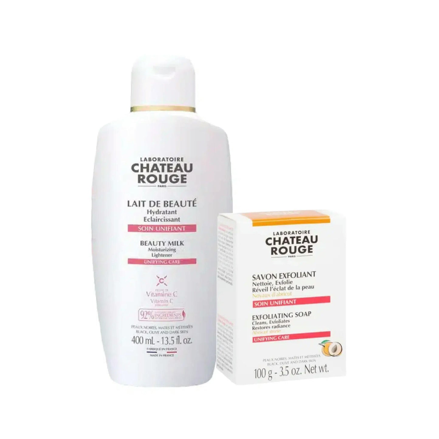 Château Rouge Duo Unificateur – Lait Éclaircissant 400ml + Savon Exfoliant 100g