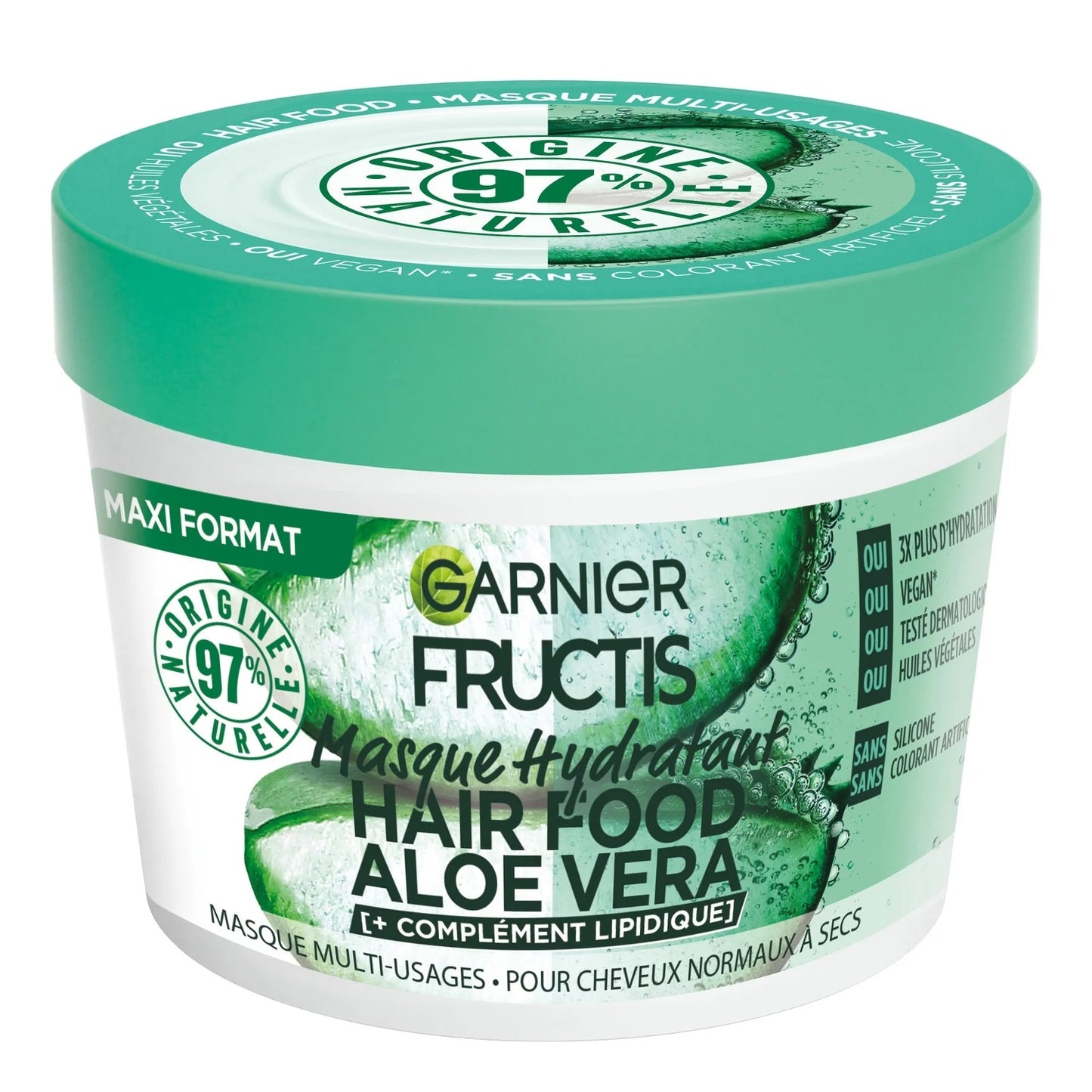 Garnier Fructis Hair Food Aloe Vera 390ml, Masque 3-en-1 Hydratant