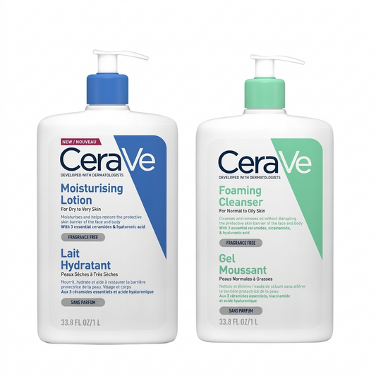 CeraVe Duo Économique 2x1L – Nettoyant & Lait Hydratant Peaux Sèches